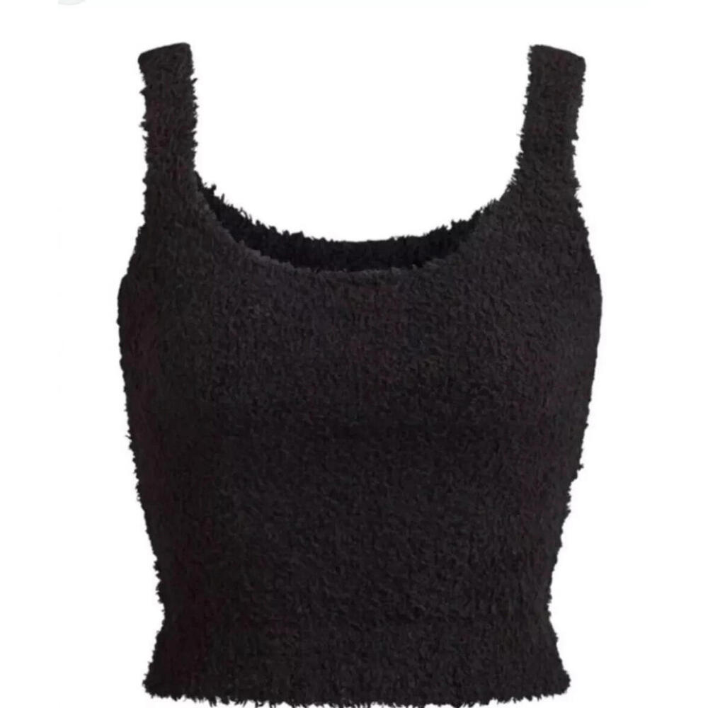 New Skims Women's Cozy Knit Fuzzy Tank Top Sleeveless Black Size 2X/3X